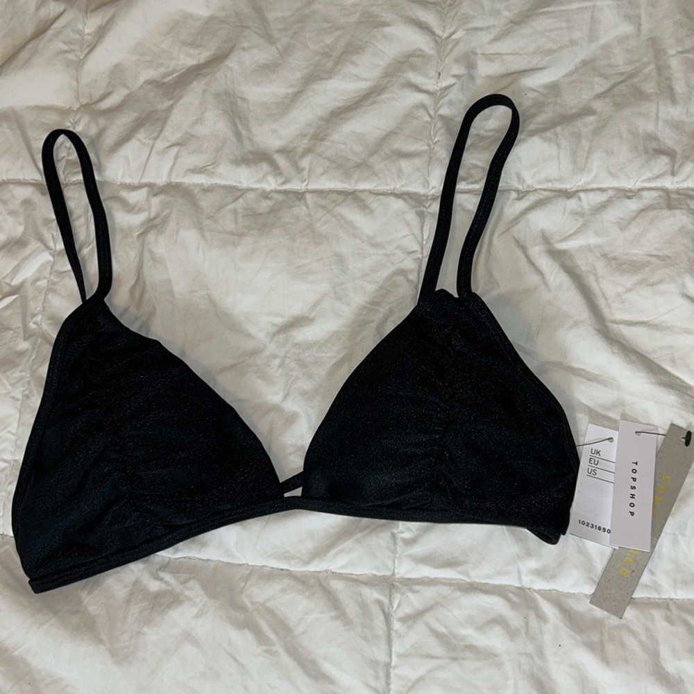 Topshop Shiny Triangle Bikini Top | Black | Brand New